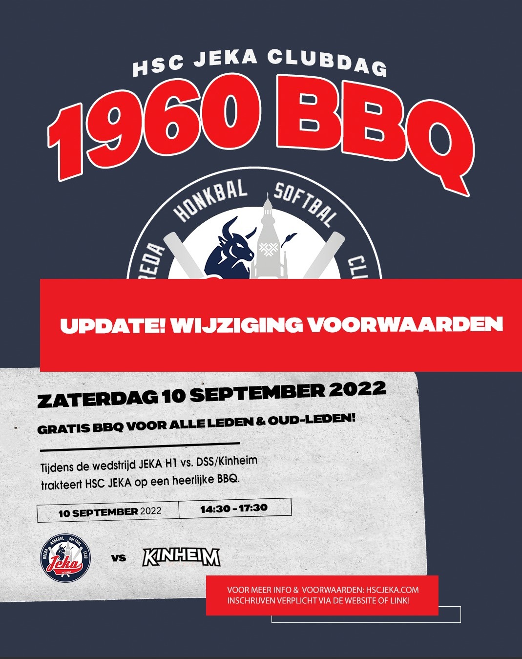 UPDATE: Wijziging voorwaarden: HSC JEKA Clubdag 1960 BBQ