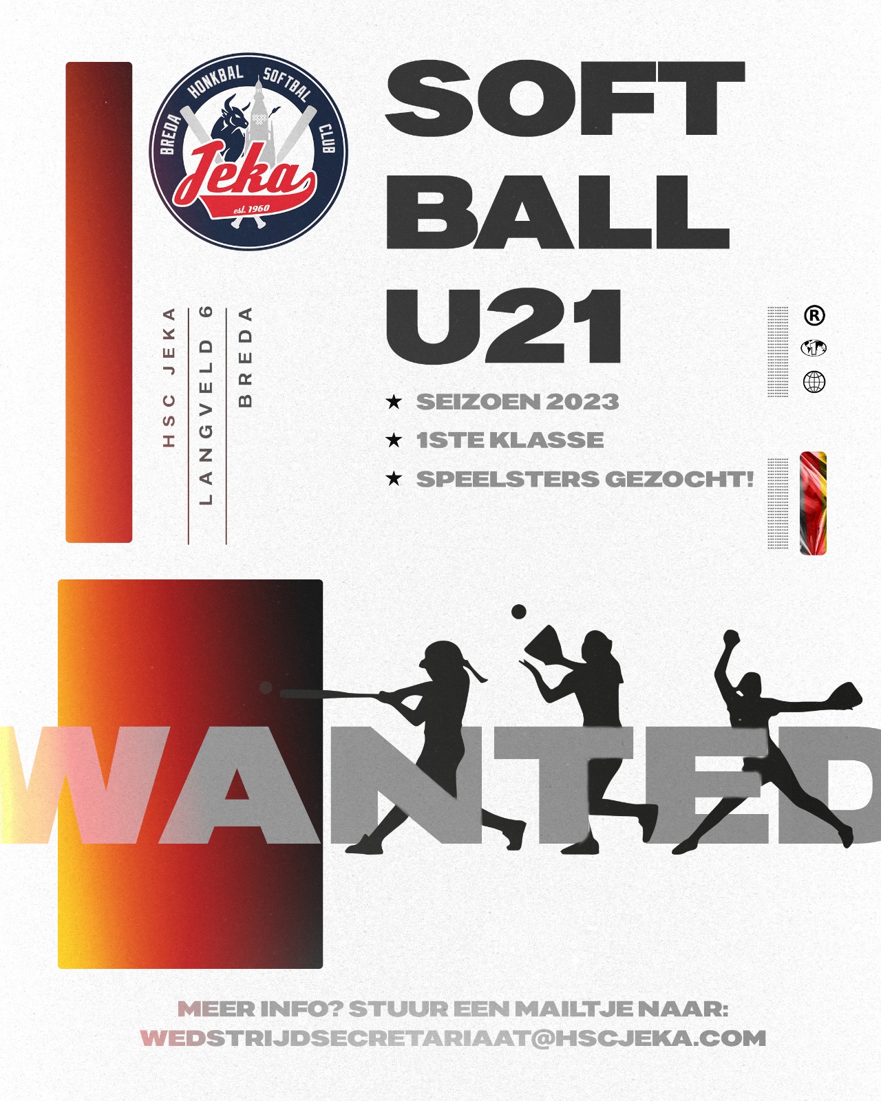 SOFTBALL SPEELSTERS WANTED: 21 jaar of jonger